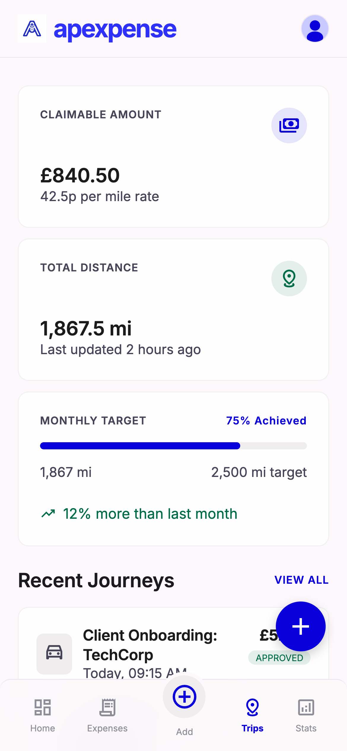 Mileage trip logging