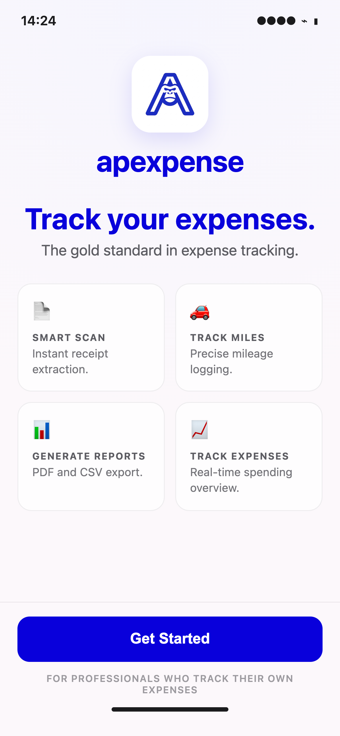 Apexpense app welcome screen